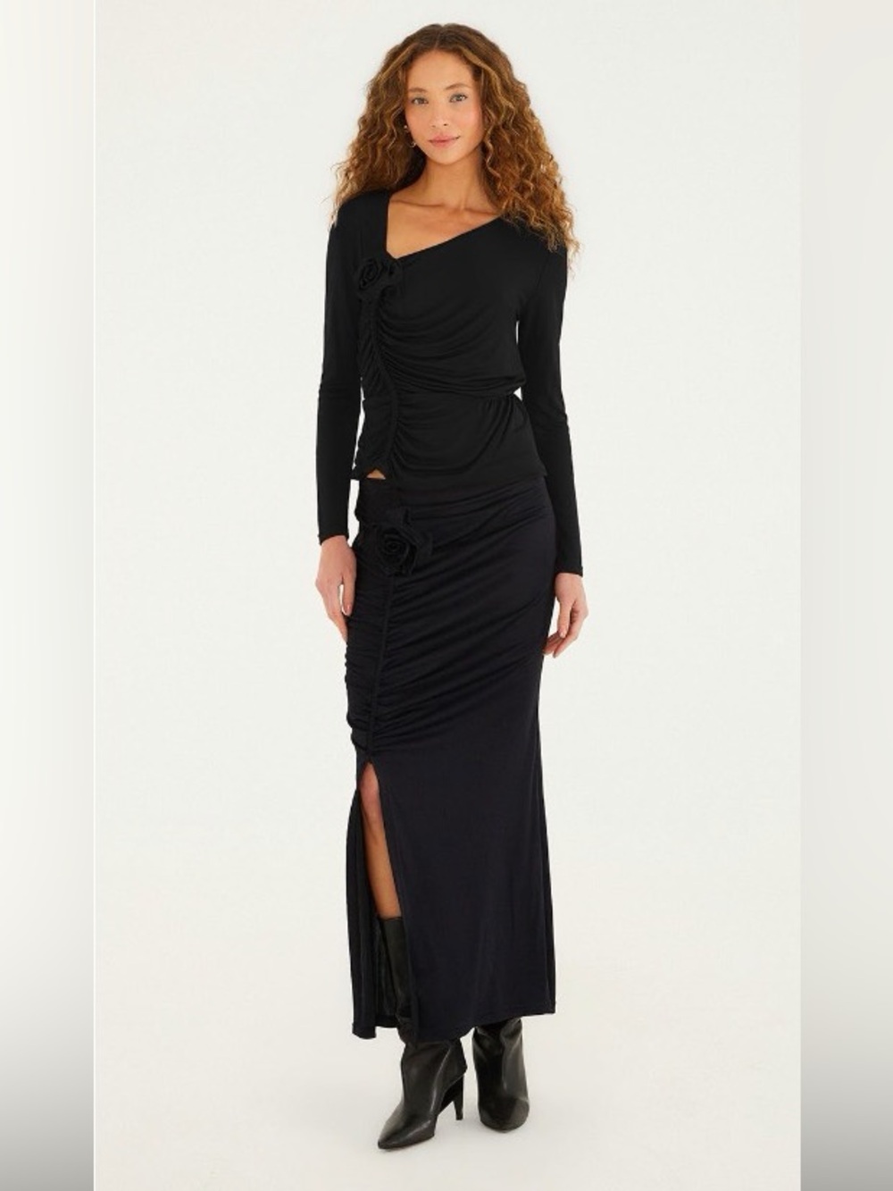 Farm Rio: Black Flower Midi Skirt